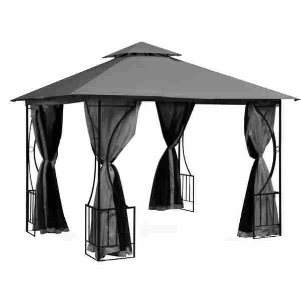 Cort Pavilion 3x3m pentru Curte sau Gradina cu Pereti si Plasa Anti Insecte