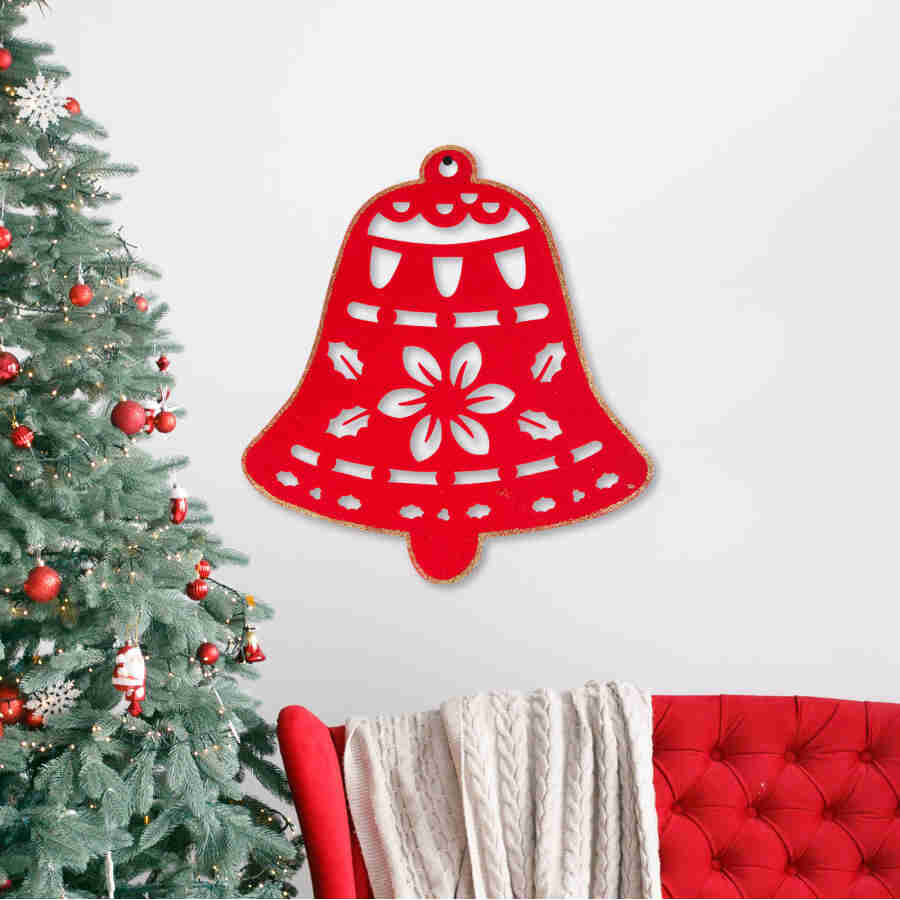 Decor de perete - Crăciun - clopoțel - 39.5 x 42 cm - roșu / auriu Scule Prodrom