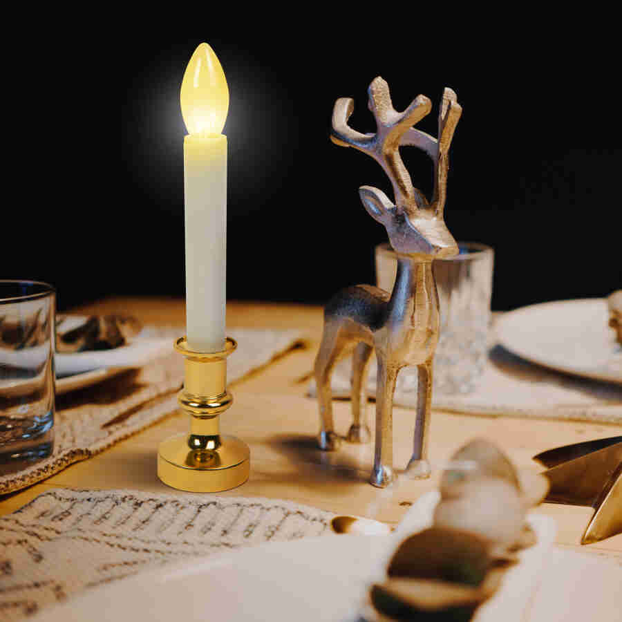 Ornament de Crăciun - lumânare LED - alb / auriu - 22 cm Scule Prodrom