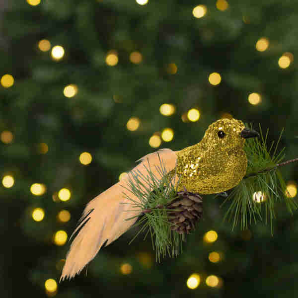 Ornament de Crăciun - pasăre cu sclipici - cu clemă - aurie - 2 buc/pachet Scule Prodrom