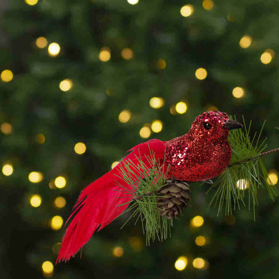 Ornament de Crăciun - pasăre cu sclipici - cu clemă - roșie - 2 buc/pachet Scule Prodrom
