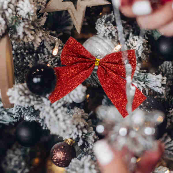 Ornament de Crăciun - set fundițe cu sclipici - roșu - 12 buc/pachet Scule Prodrom