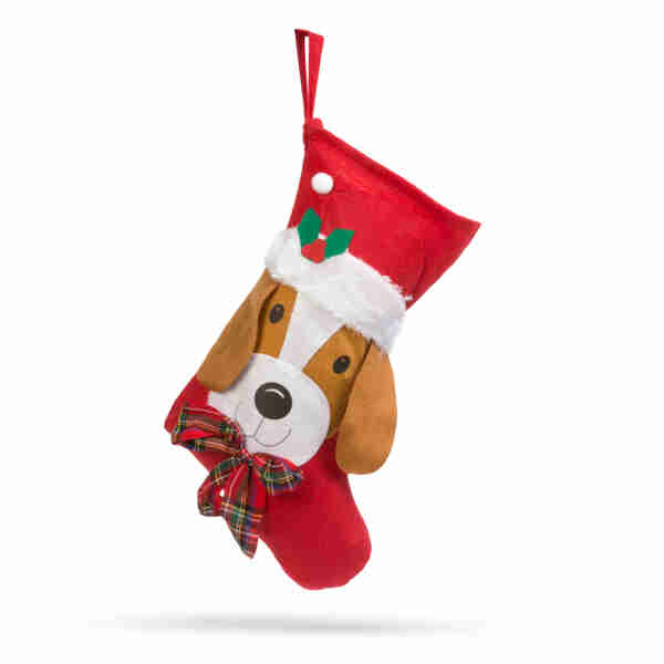Șosete decorative de Crăciun - cu agățătoarte - 45 cm -model cu cățel Scule Prodrom