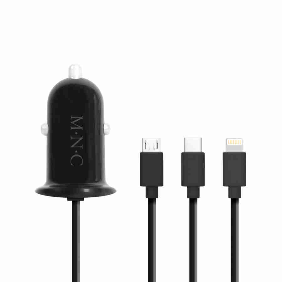 MNC - Adaptor 3 în 1 pentru bricheta auto + USB - negru