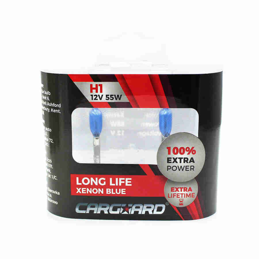 Set de 2 becuri Halogen H1 +100% Intensitate - LONG LIFE - CARGUARD