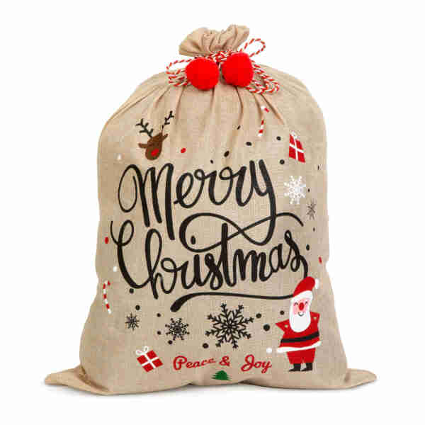Sacul lui Moș Crăciun - 70 x 50 cm - din pânză de sac