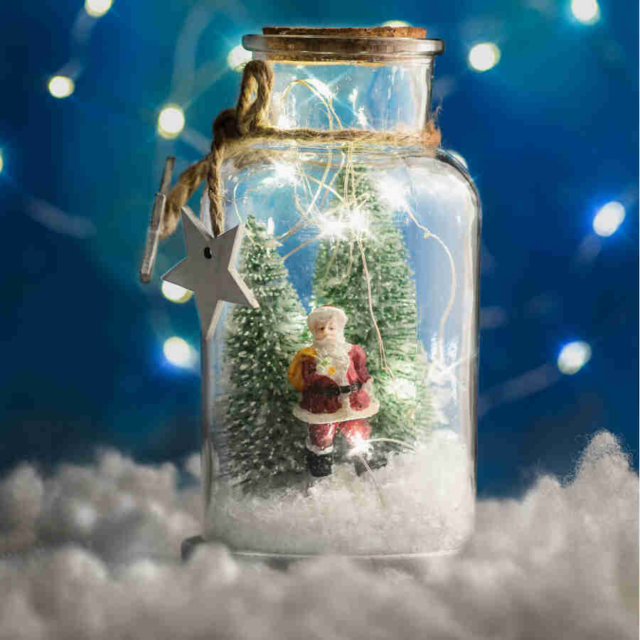 Sticlă decorativă de Crăciun cu LED - Moș Crăciun + brad